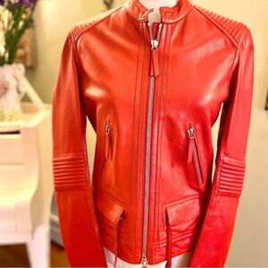 AUTH ROBERTO CAVALLI LEATHER JACKET RED LAMBSKIN MOTO $2800 NWT NEW